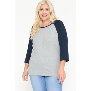 3/4 Sleeve Gray And Navy Baseball T-shirt 1X NWT